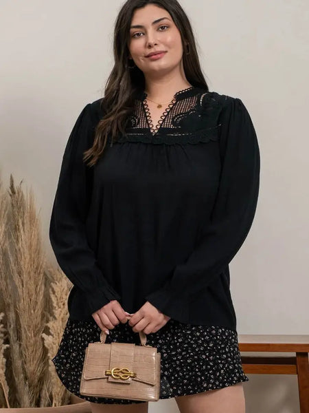 Solid Lace Split Neck Top