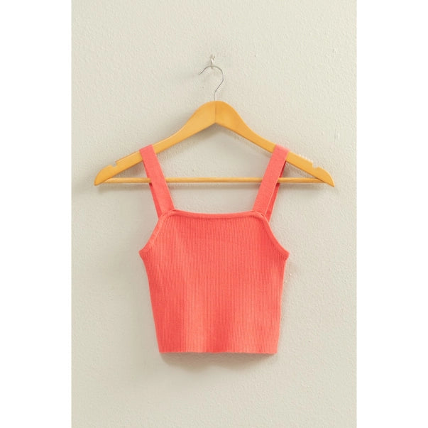 Coral Ribbed Crop Tank
