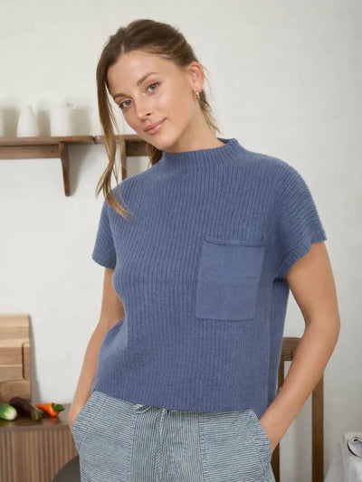 Mock Neck Short Sleeve Sweater