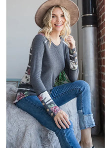 Vintage Floral Colorblock Top