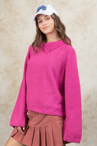 High Neck Side Opening Sweater Top