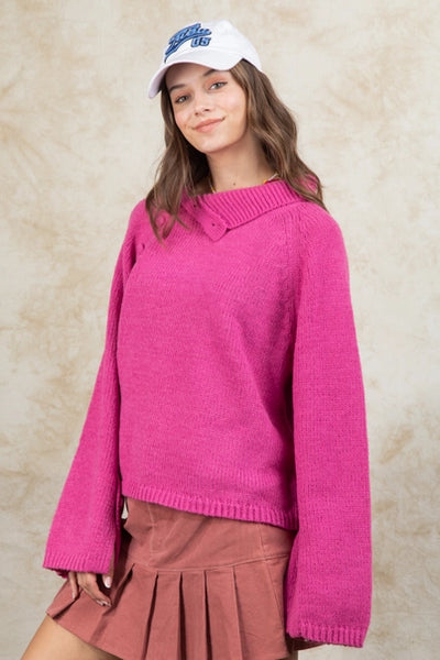 High Neck Side Opening Sweater Top