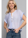 Blue Split Neck Stripe Top