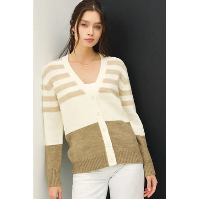 Striped V-Neck Cardigan