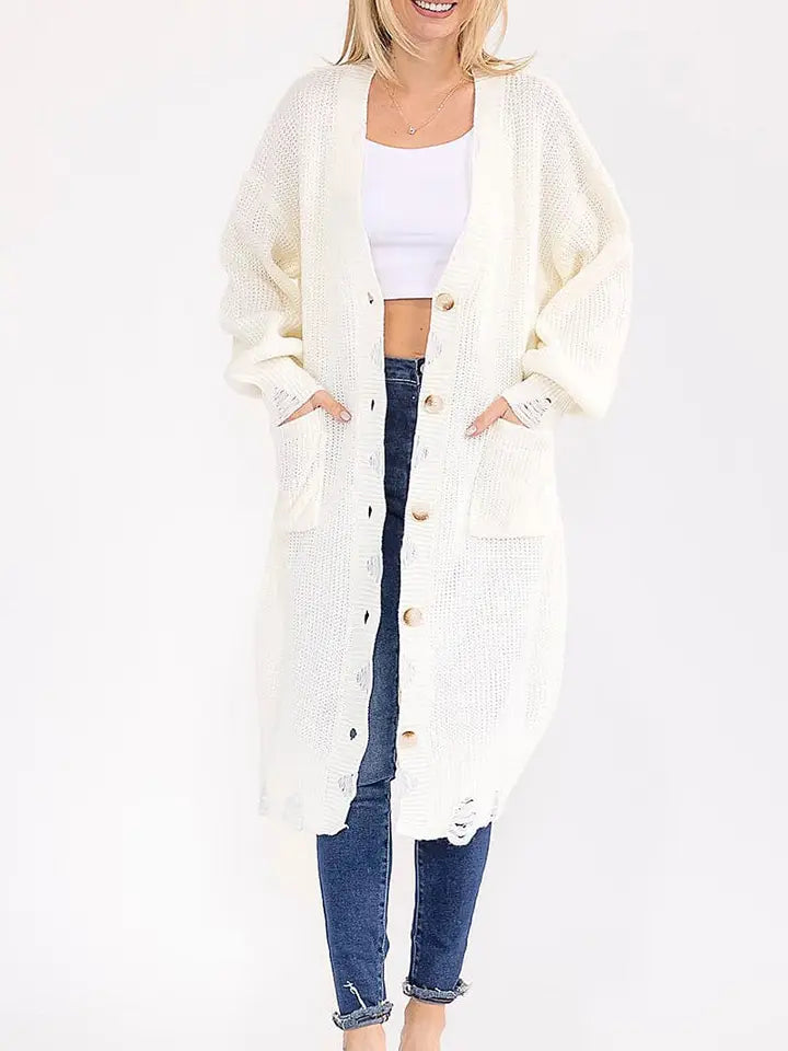 Solid Distressed Cardigan