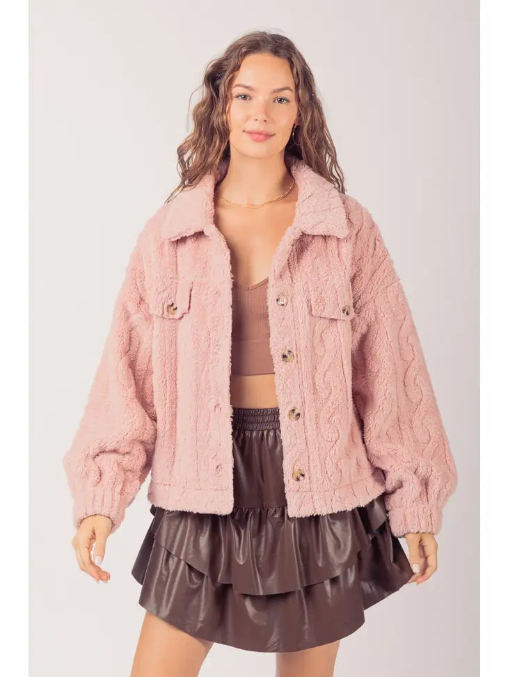 Soft Fleece Fur Cable Pattern Shacket