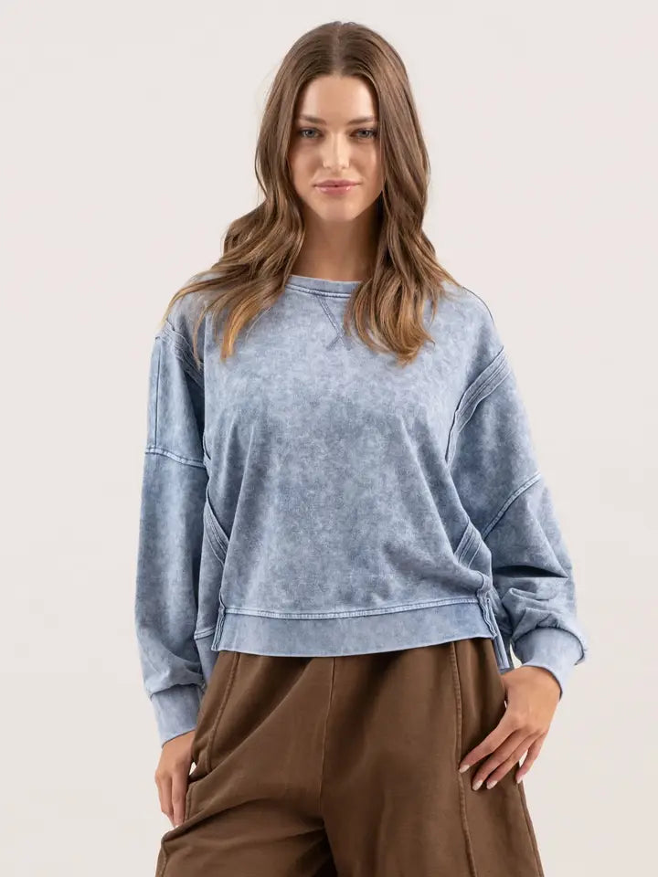 Indigo Blue Washed Knit Top