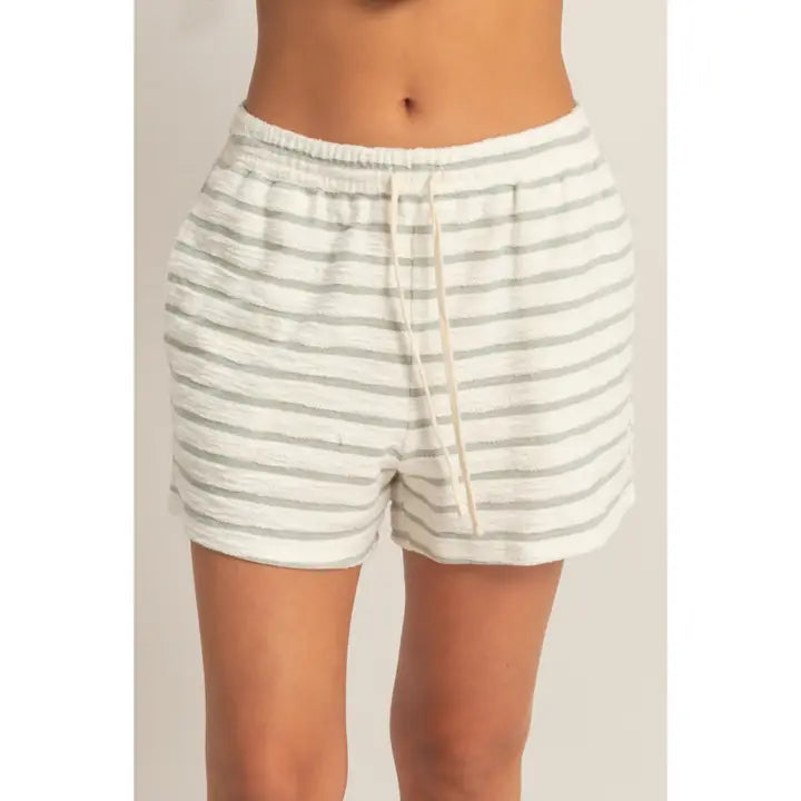 Sage Striped Drawstring Shorts