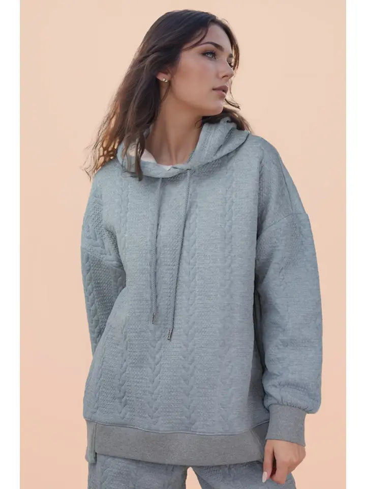 Oversized Cable Knit Textured Hoodie