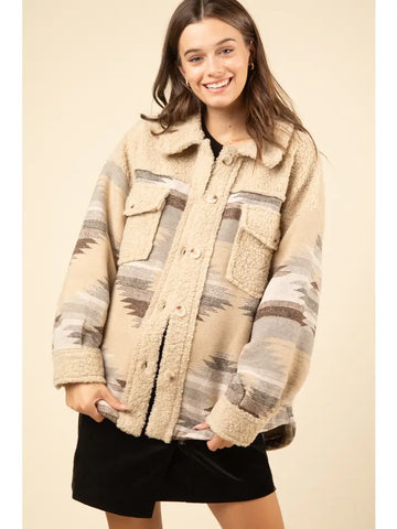 Aztec Graphic Oversize Sherpa Jacket Shacket