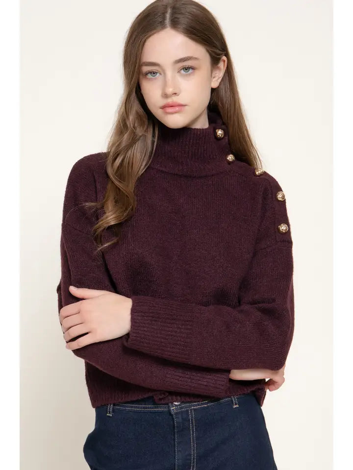 Long Sleeve High Neck Button Detail Sweater
