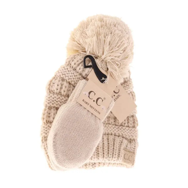 Baby Knit Pom and Mitten Set