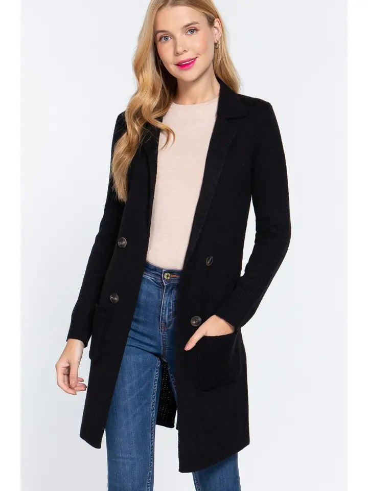 Notched Collar Sweater Jacket