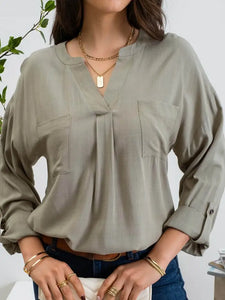 Olive Back Button Top