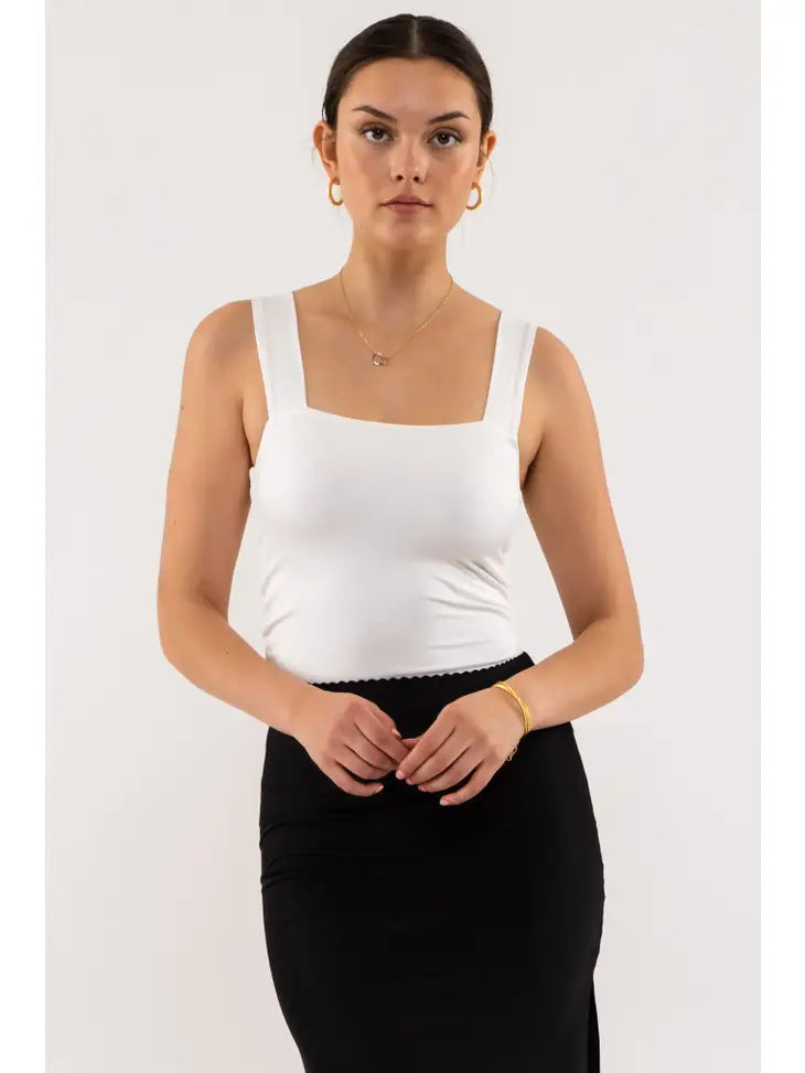 White Square Neck Top