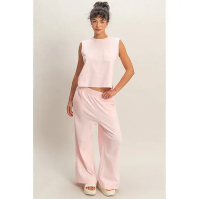 Pink Sleeveless Cotton Top with Pocket