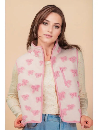 Textured Bow and Floral Vest