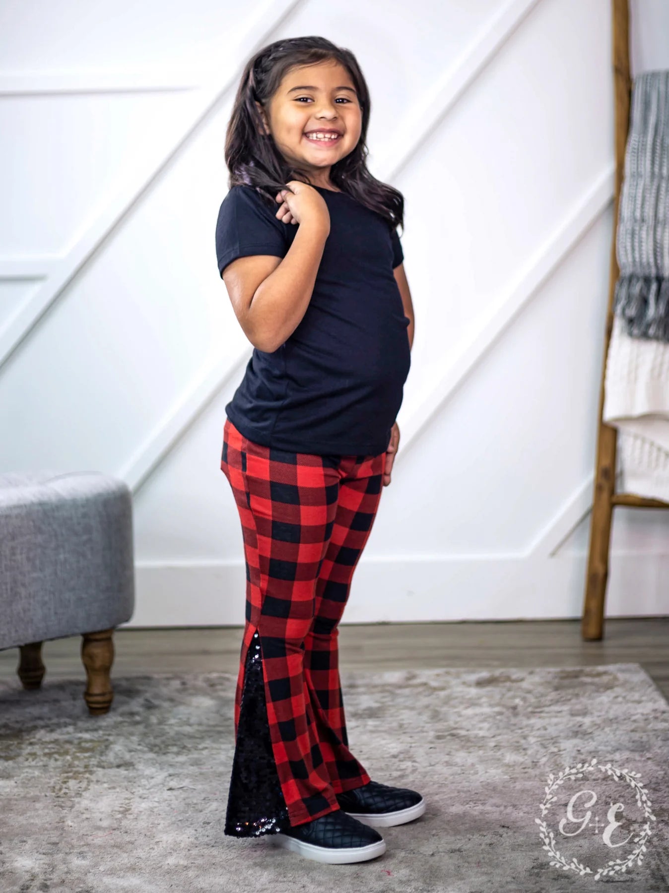 Girls Diva Sequin Plaid Pant