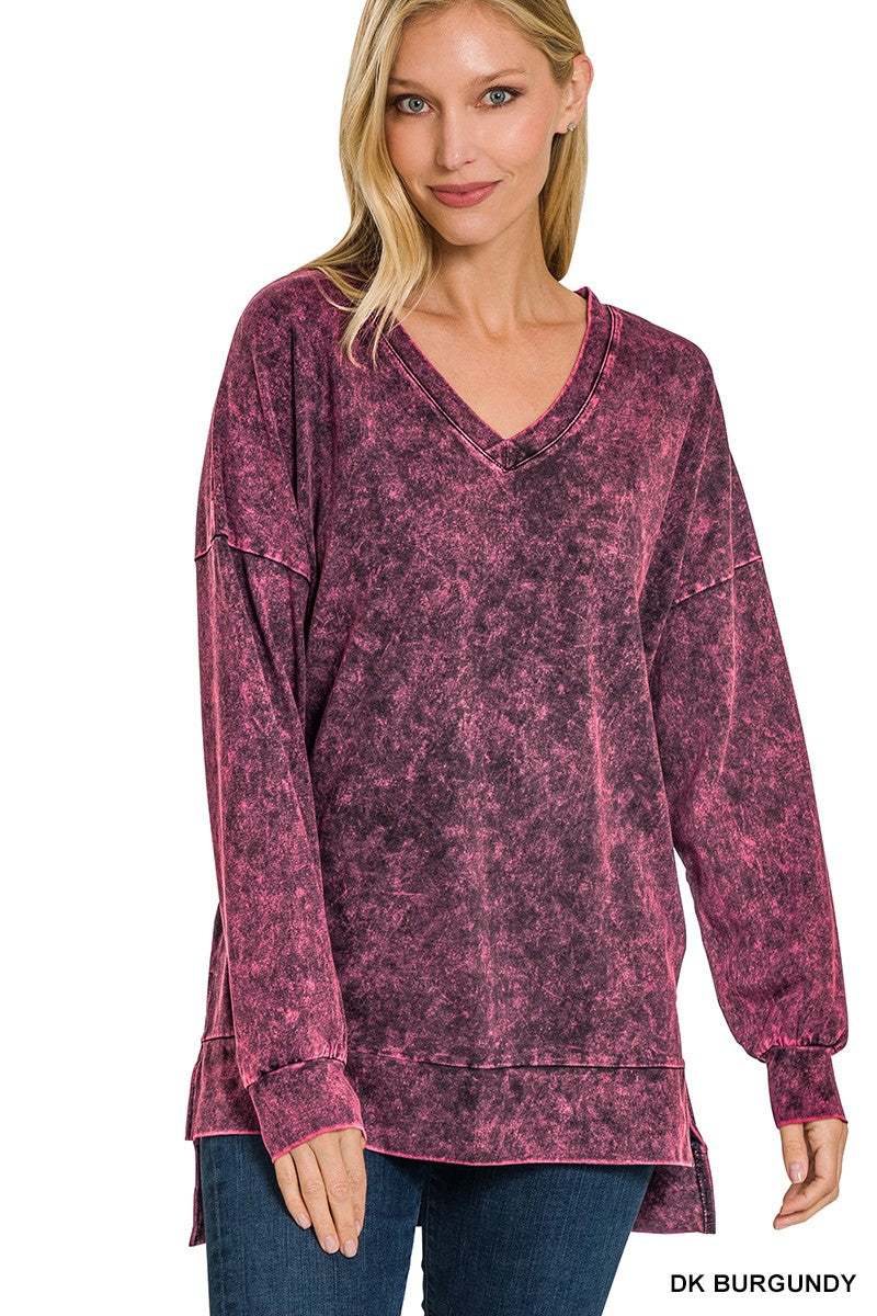 Mineral Wash Hi-Low V-neck