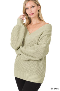 Light Sage Waffle Knit Sweater