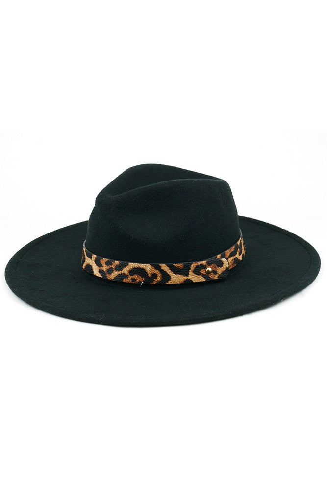 Leopard trim felt hat