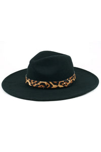 Leopard trim felt hat