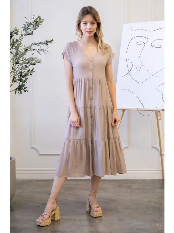 Tara's Taupe Button Down Midi Dress