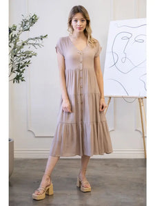 Tara's Taupe Button Down Midi Dress